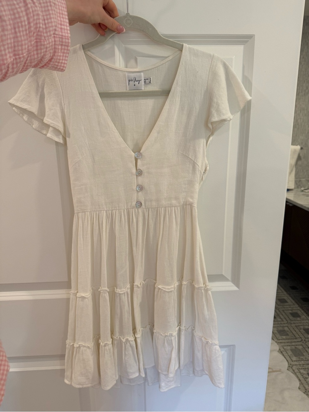 Princess Polly Cream Tiered Button Front Mini Dress